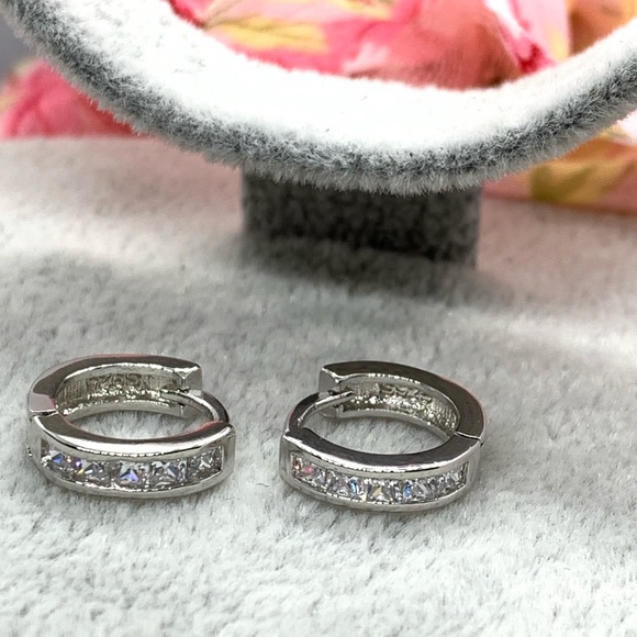 Sterling Silver 925 CZ Hoop Earrings - Picture 3 of 6